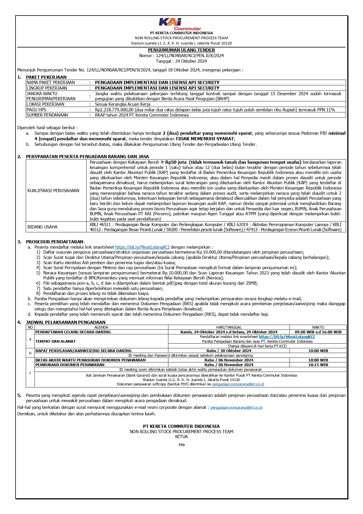 3 pengumuman ulang 124 pengadaan implementasi dan lisensi api security